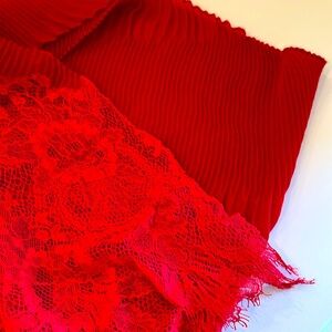 New Valentino Garavani Gorgeous Red Lace Detail Scarf. 
28” X 86”.